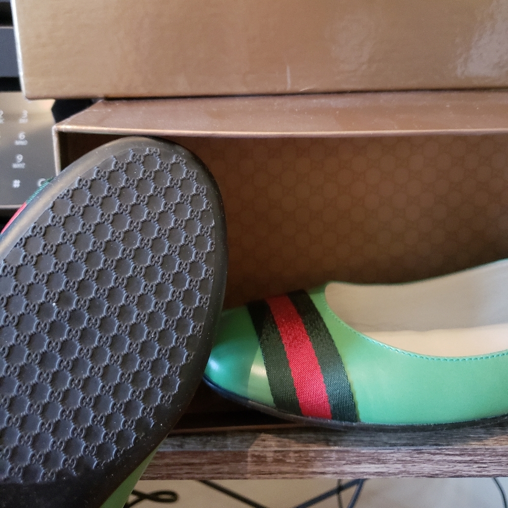 Gucci green striped flats - Picture 2 of 6